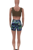 Army Green Sexy Print Patchwork U Neck Two Pieces