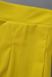 Gola dobrada amarela casual patchwork sólido sem mangas duas peças