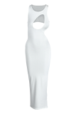 Vita sexiga solid bandage O-hals pennkjol klänningar
