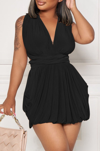 Черное модное сексуальное однотонное платье с открытой спиной и перекрестными ремешками с V-образным вырезом без рукавов