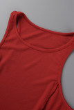 Red Sexy Casual Solid Basic O Neck Sleeveless Dress