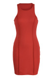 Red Sexy Casual Solid Basic O Neck Sleeveless Dress