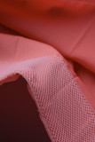 Robes droites décontractées à col en V et patchwork solides roses