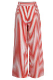 Красные повседневные прямые брюки в полоску с принтом в стиле пэчворк с высокой талией и широкими штанинами с полным принтом