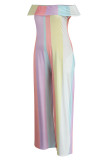 Цветной модный повседневный полосатый принт с открытой спиной и открытыми плечами Комбинезоны больших размеров
