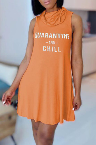 Orange Casual Print Patchwork O Neck Straight Dresses