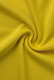 Желтые повседневные однотонные лоскутные отложные воротники без рукавов из двух частей