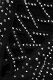 Schwarzes sexy Patchwork-Heißbohren, ausgehöhltes, rückenfreies, unregelmäßiges Kleid mit einer Schulter