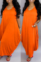 Vestido de chaleco con cuello en O básico sólido casual de moda naranja
