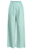 Pantalones de retazos con estampado de rayas casuales rectos de cintura alta con estampado completo de pierna ancha verde