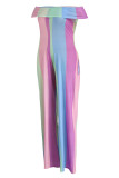 Фиолетовые модные повседневные комбинезоны в полоску с открытой спиной и открытыми плечами больших размеров