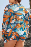 Giallo Blu Moda Sexy Stampa Basic scollo a V Plus Size Costumi da bagno Set tre pezzi (con imbottiture)