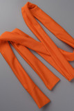 Vestido de manga corta con cuello en O asimétrico de patchwork sólido casual de moda naranja