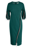 Groene mode casual patchwork kwastje O-hals onregelmatige jurk