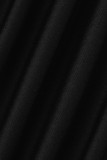 Zwarte casual effen patchwork frenulum vouw O-hals kokerrokjurken