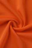 オレンジファッションカジュアルソリッドパッチワーク非対称Oネック半袖ドレス