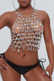 Серебряные модные сексуальные лоскутные аксессуары с открытой спиной