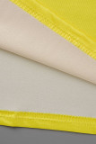 O collo con spacco patchwork stampa casual giallo Plus Size due pezzi