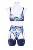 Blue Fashion Sexy Embroidery Patchwork See-through Backless Lingerie