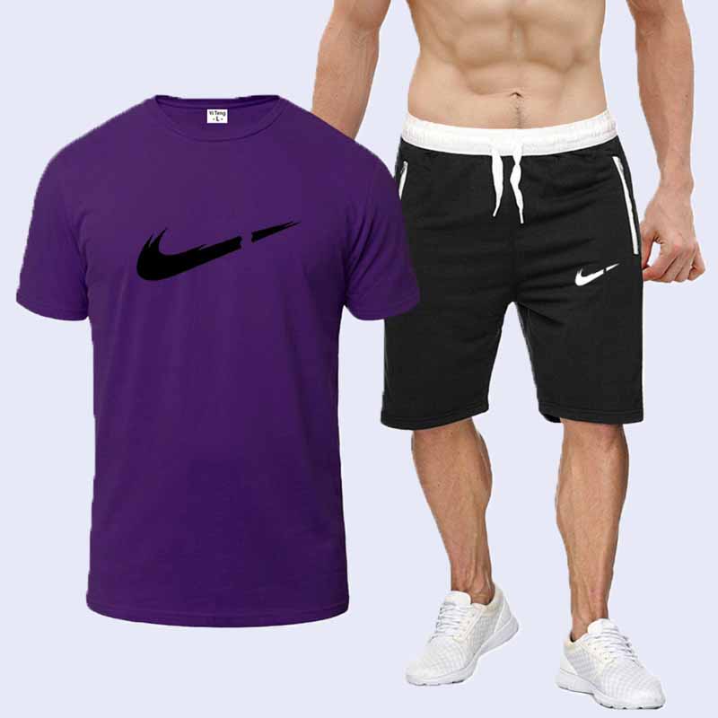 

Purple Fashion Casual Print Patchwork O Neck Short Sleeve Two Pieces