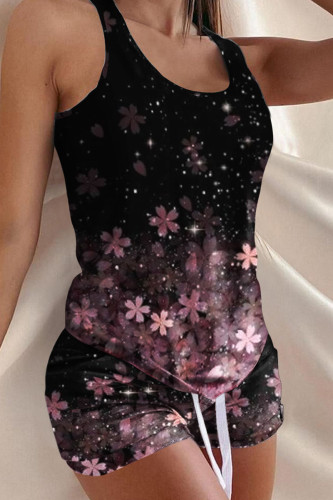 Black Pink Fashion Casual Print Basic U Neck Sleeveless Two Pieces