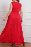 Красное модное сексуальное платье больших размеров в стиле пэчворк с V-образным вырезом без рукавов
