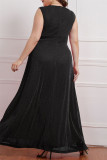 Black Fashion Sexy Plus Size Solid Patchwork V Neck Sleeveless Dress