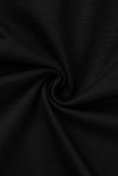 黒のセクシーなソリッドパッチワークシースルー斜め襟ペンシルスカートドレス