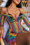 Regnbågsfärg Mode Sexig Pierced Genomskinlig rygglösa underkläder