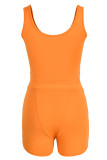 Orange Sexy Solid Patchwork Spaghetti Strap Sleeveless Two Pieces