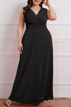 Черное модное сексуальное платье больших размеров в стиле пэчворк с V-образным вырезом без рукавов