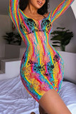 Lingerie sem costas transparente com piercing sexy da cor do arco-íris