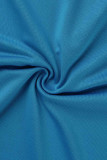 Lichtblauwe sexy effen patchwork doorschijnende schuine kraag kokerrokjurken
