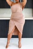 ピンク ファッション カジュアル プラス サイズ ソリッド パッチワーク オブリーク カラー イレギュラー ドレス