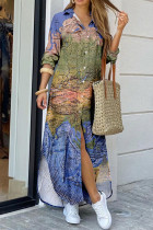 Повседневное платье-рубашка с отложным воротником и принтом цвета индиго Платья в стиле пэчворк Платья