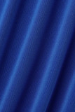Blauwe casual effen patchwork V-hals Plus size twee stukken