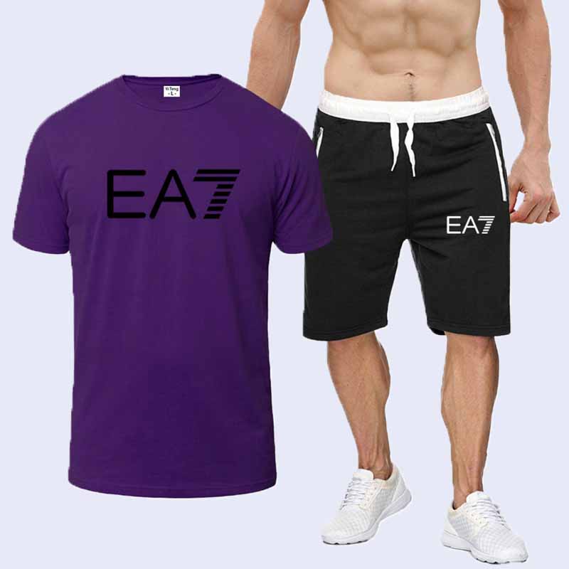 

Purple Fashion Casual Print Letter O Neck Short Sleeve Two Pieces