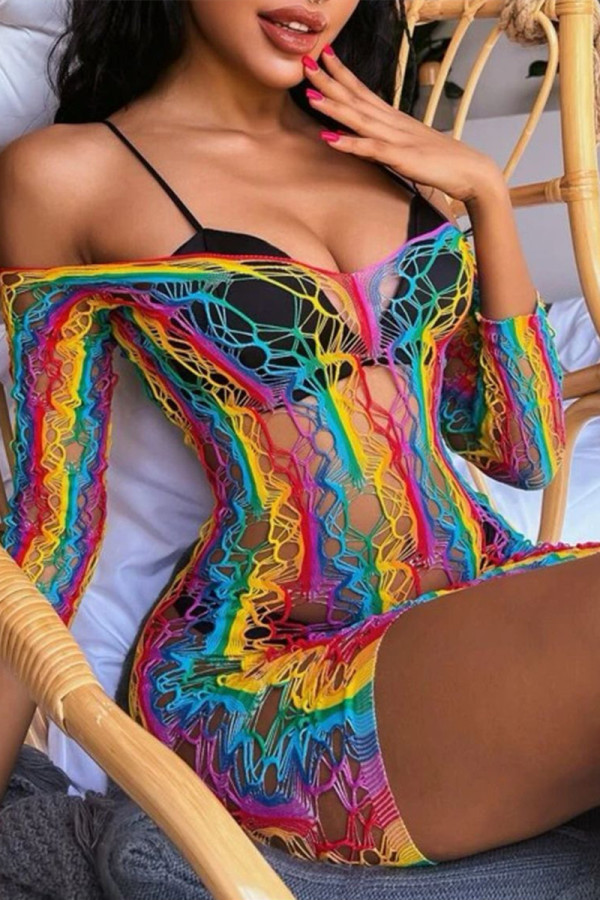Regenboogkleur Mode Sexy doorboorde doorschijnende rugloze lingerie