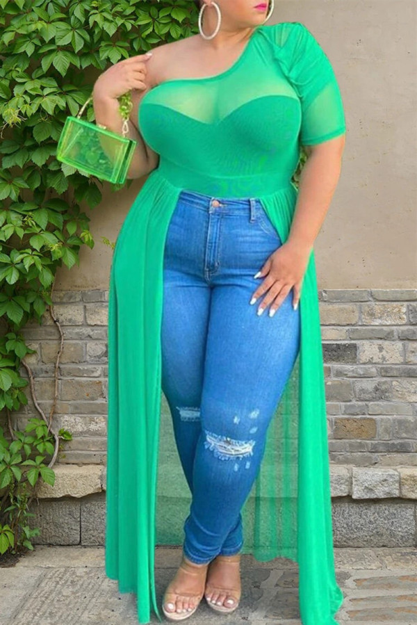 Grünes, sexy Plus-Size-Single-Sleeve-Unregelmäßiges Top
