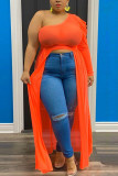 Haut irrégulier à manches simples orange sexy grande taille