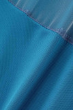 Vestidos de falda lápiz de cuello oblicuo transparente de patchwork sólido sexy azul claro