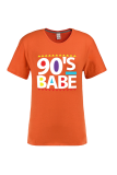 Orange Mode-Street-Print-Buchstaben-O-Ausschnitt-T-Shirts