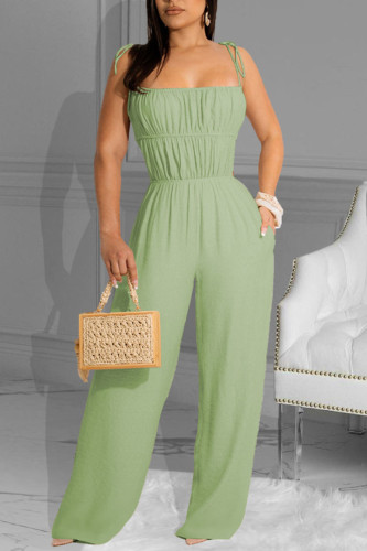 Fruit Green Sexy Solid Patchwork Spaghetti Strap Straight Jumpsuits