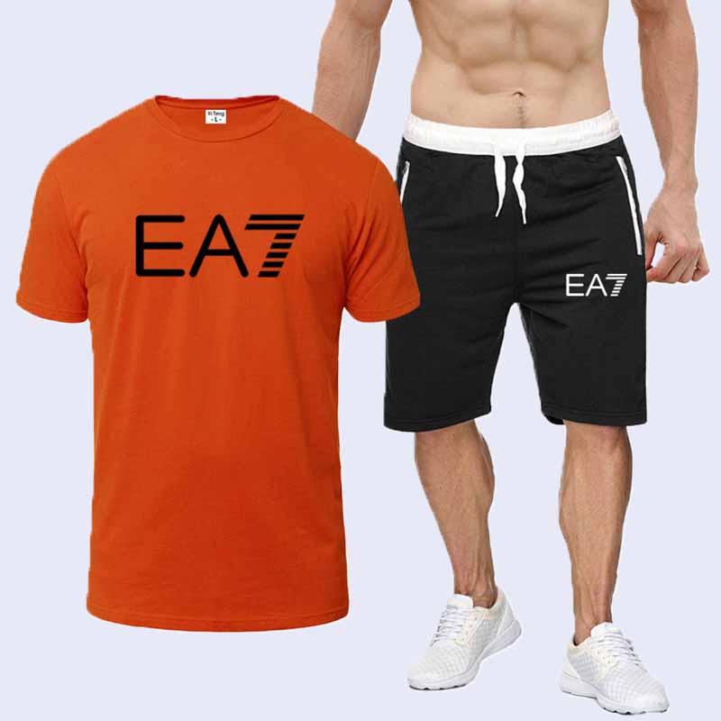 

Orange Fashion Casual Print Letter O Neck Short Sleeve Two Pieces