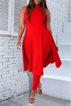 Red Fashion Casual Solid Slit O-hals Mouwloos Two Pieces