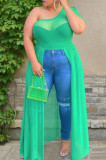 Grön Sexig Plus Size Single Sleeve Irregular Top