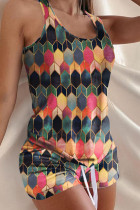 Многоцветный модный повседневный принт с U-образным вырезом без рукавов из двух частей