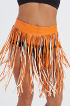 Saia de cintura alta regular de retalhos de borla sólida sexy moda laranja