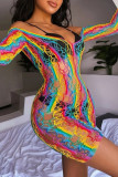 Lingerie sem costas transparente com piercing sexy da cor do arco-íris