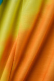 Желтый Повседневный принт Tie Dye Пэчворк Спагетти Ремешок Плюс Размер Из двух частей